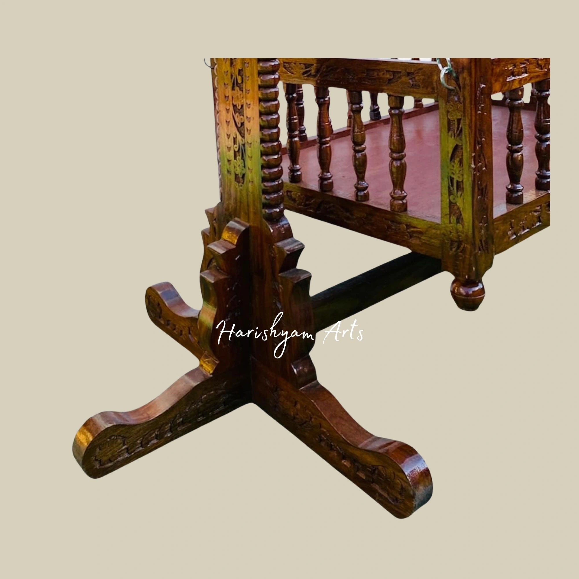 Golden Finish Wooden Baby Swing Cradle Crib for Newborns