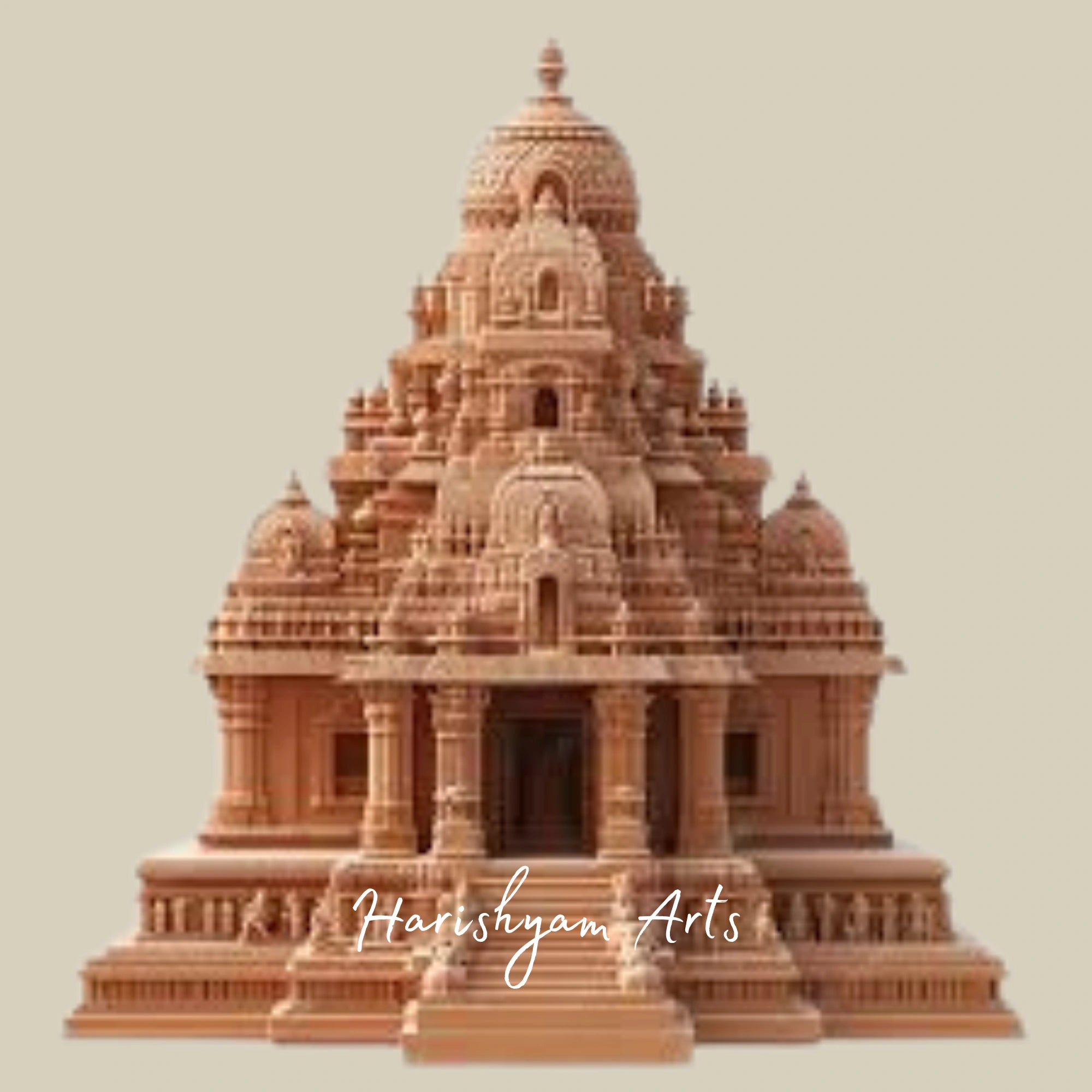 Grand Handcrafted Red Sandstone Temple | Intricately Carved Hindu Mandir with Multi-Tier Shikhara, Domes & Pillared Entrance