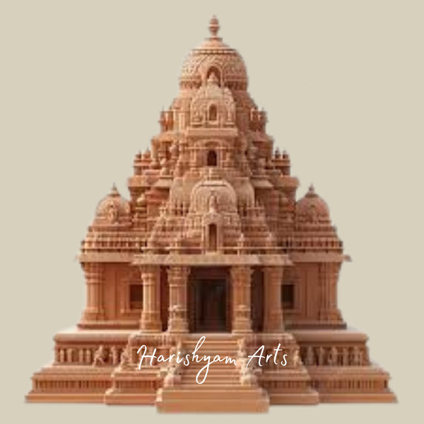 Grand Handcrafted Red Sandstone Temple | Intricately Carved Hindu Mandir with Multi-Tier Shikhara, Domes & Pillared Entrance