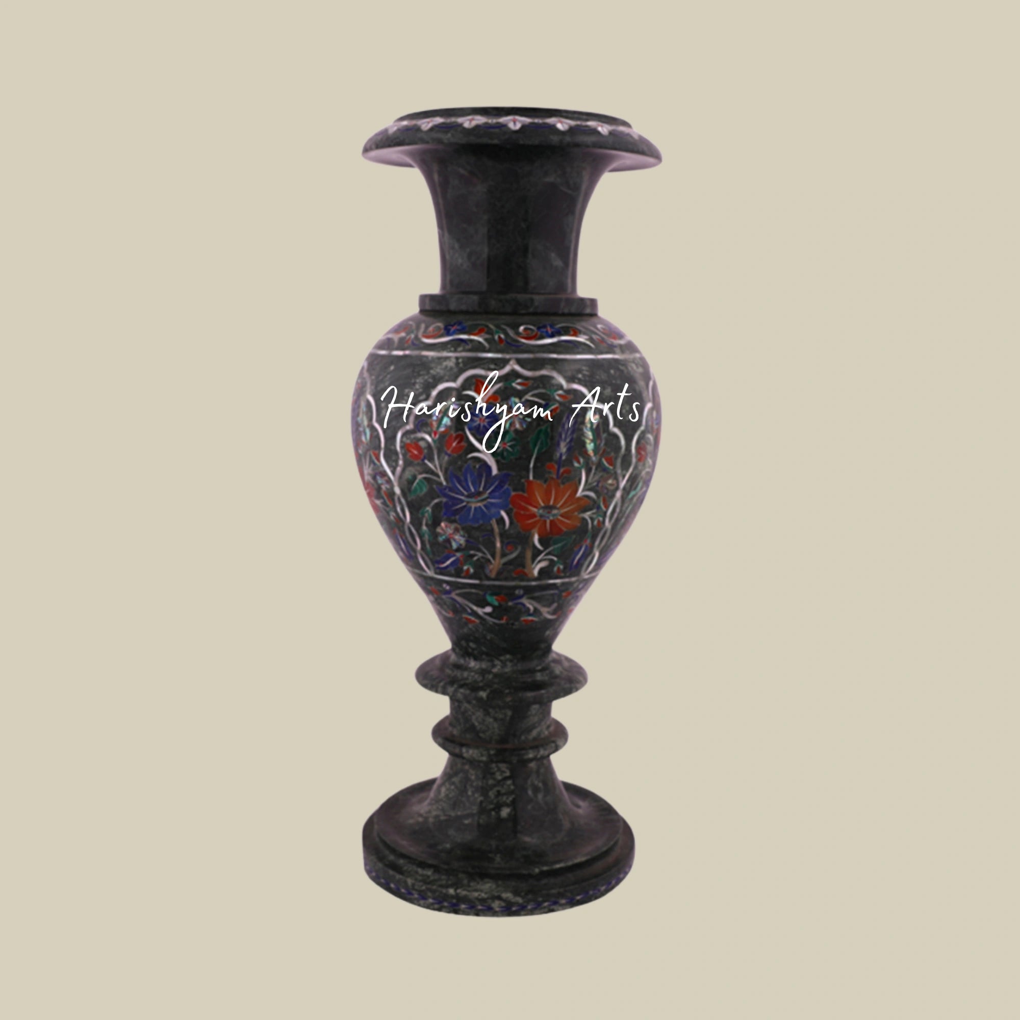 Green Marble Flower Vase with Inlaid Marquetry – Decorative Masterpiece2