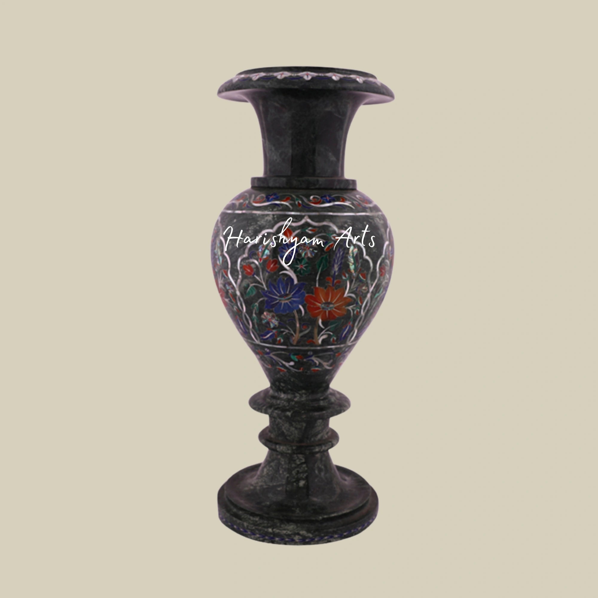 Green Marble Flower Vase with Inlaid Marquetry – Decorative Masterpiece3