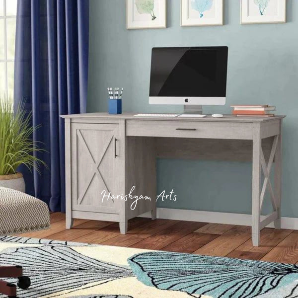 Grey Study Desk with a Spacious Drawer