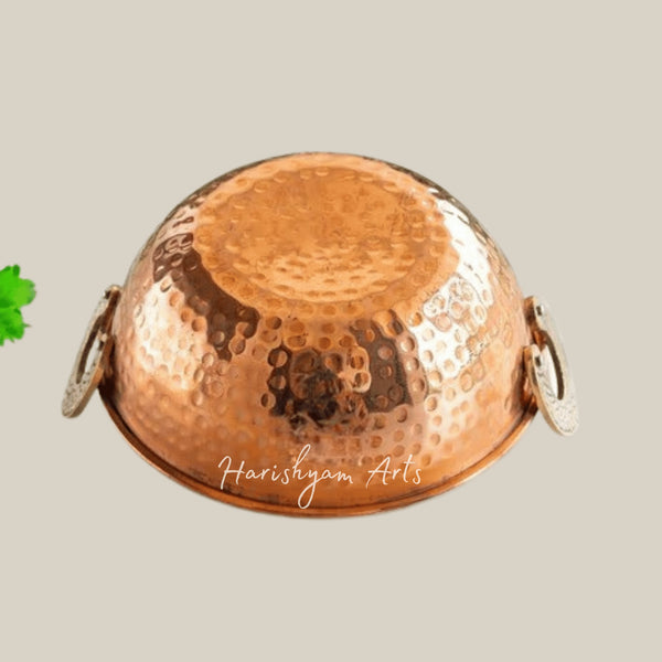 Hammered Copper Kadai with Tin Coating for Serving and Table Presentation