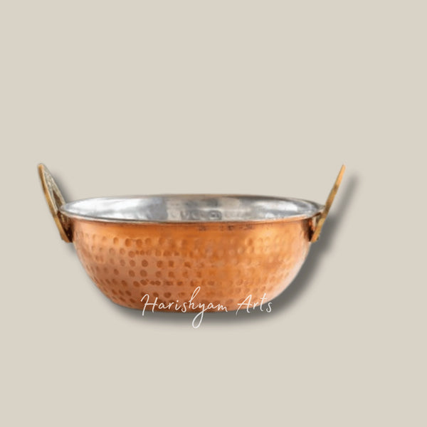 Hammered Copper Kadai with Tin Coating for Serving and Table Presentation