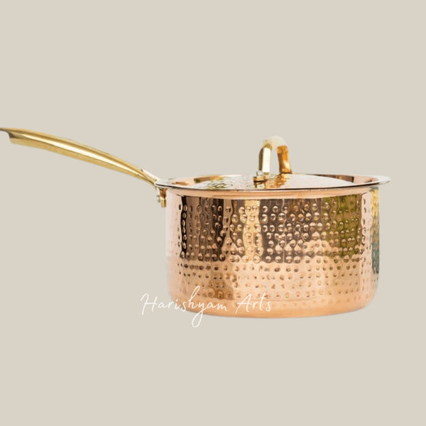 Hammered Copper Steel Sauce Pan with Tin Coating for Open Flame Cooking
