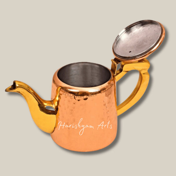 Hammered Tea Pot with Copper Exterior Tin Lining and Brass Handle