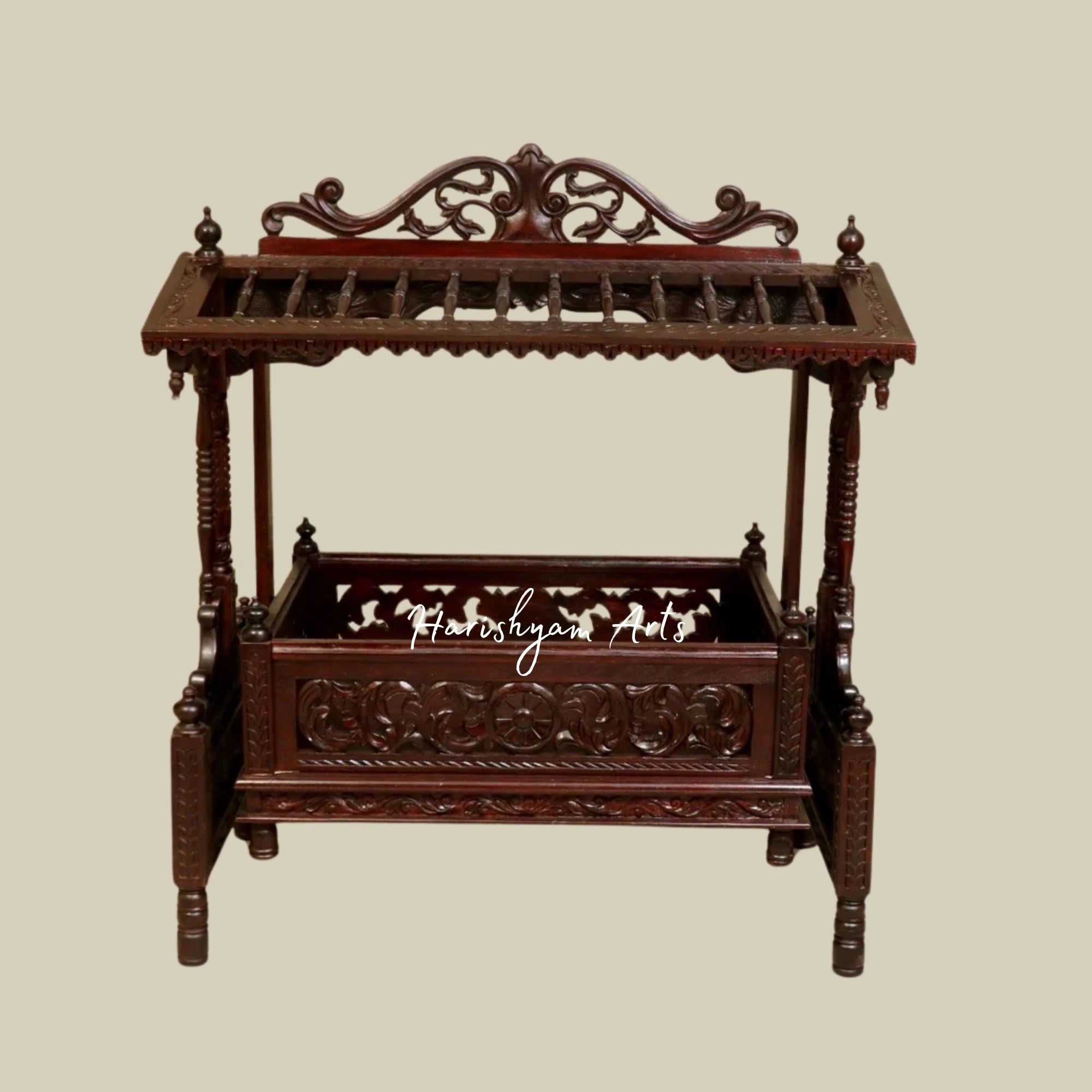 Hand-Carved Wooden Baby Cradle with Elegant Detailing1