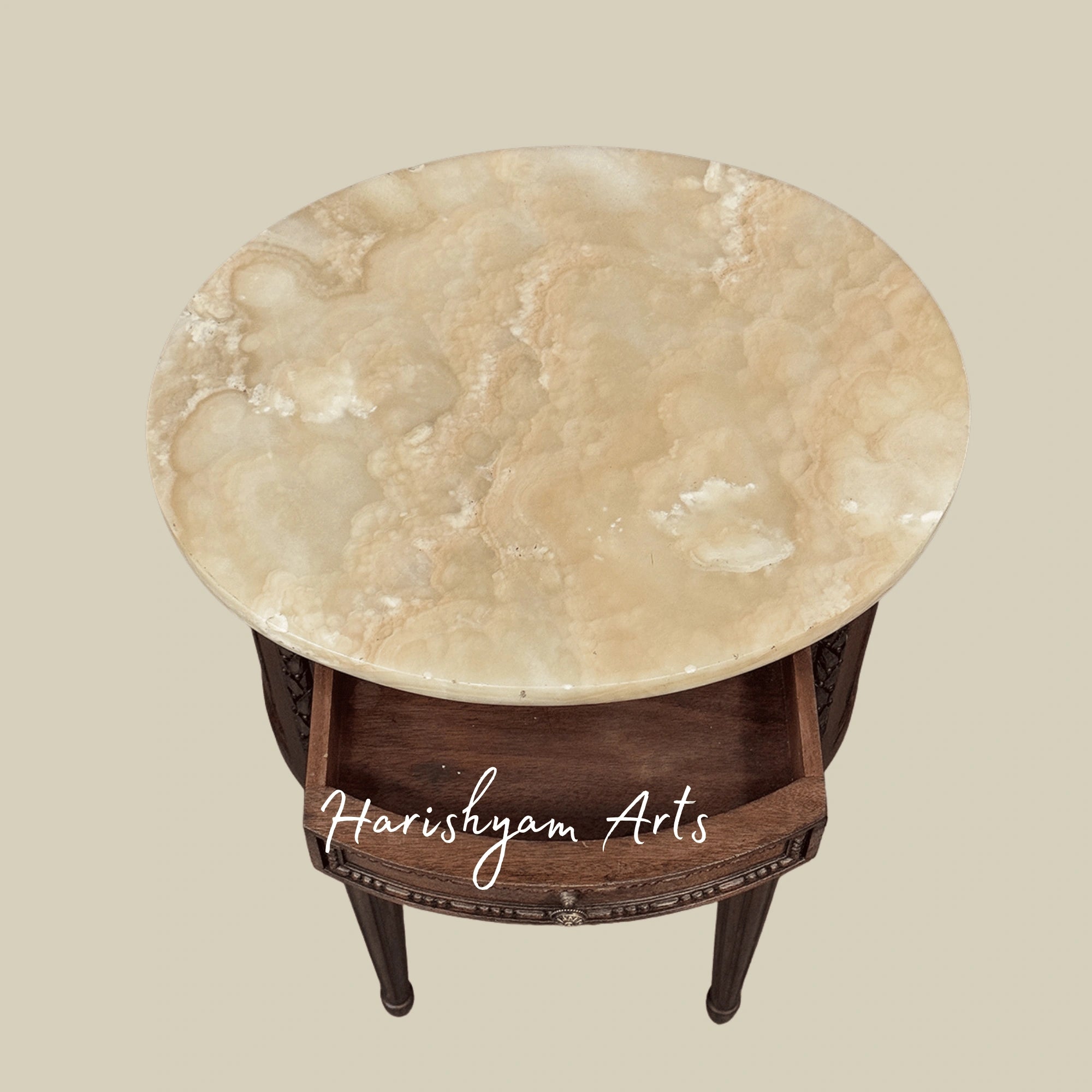 Hand-Carved Wooden Bedside Table with Floral Detailing