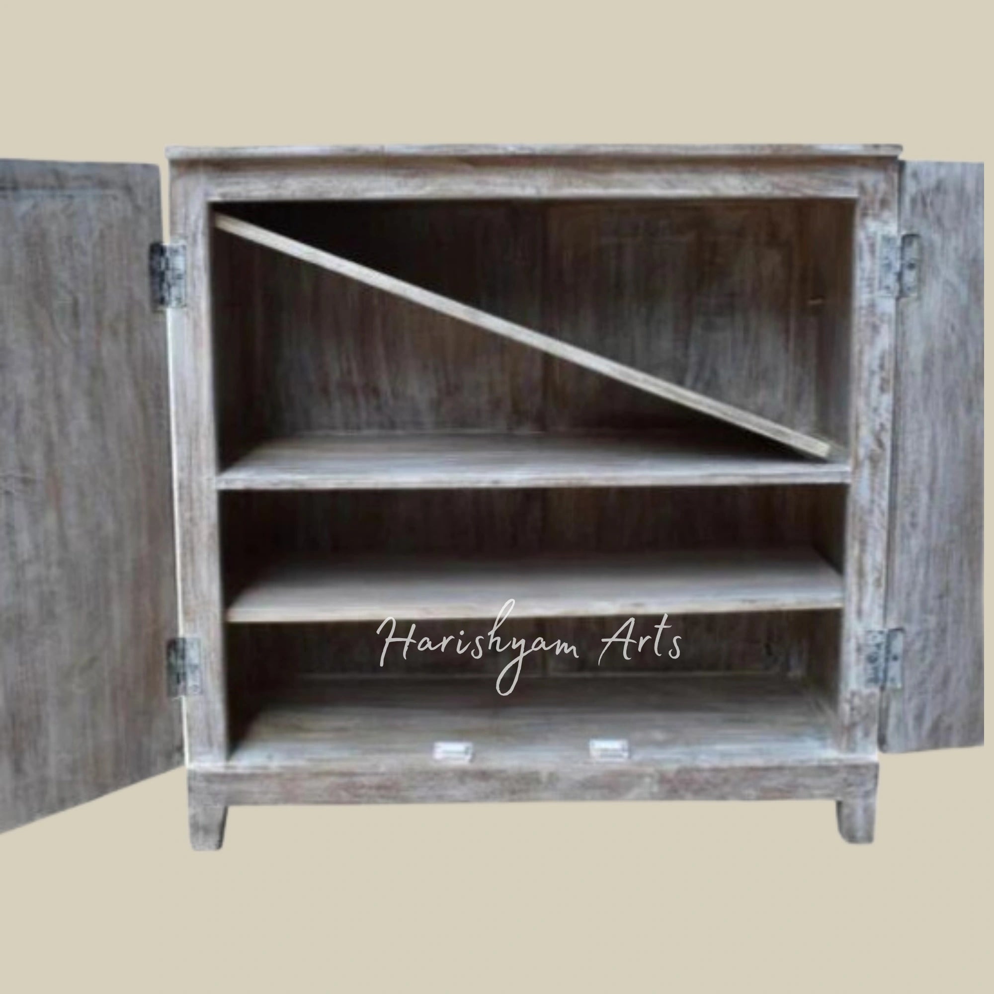 Hand-Carved Wooden Shoe Rack with Ornate Doors & Spacious Storage