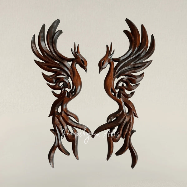 Hand Carved Wooden Wall Art Featuring a Majestic Phoenix