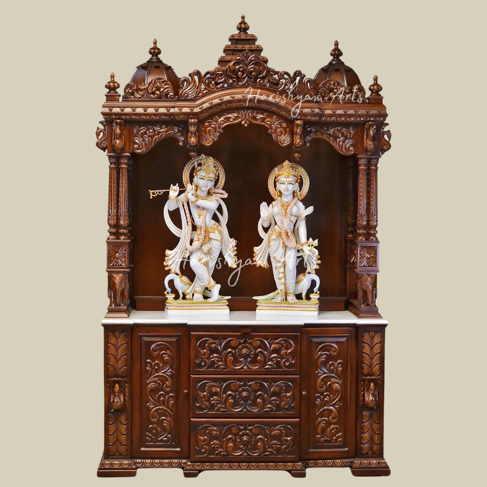 84" Handcarved Teak Wood Pooja Mandir