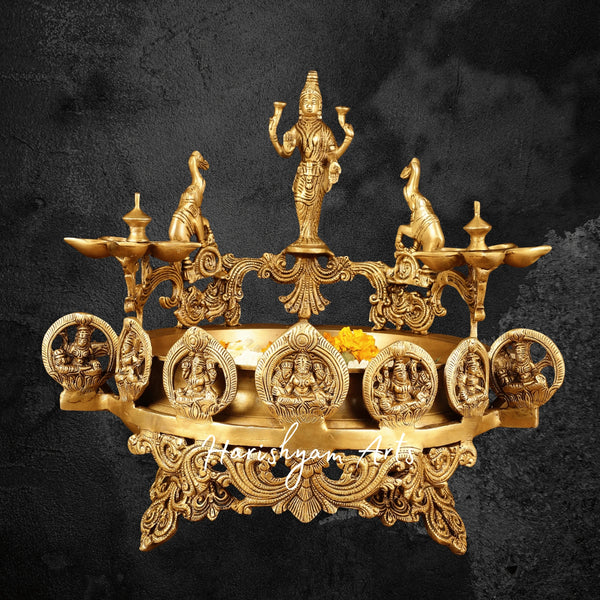 Handcrafted Ashtalakshmi Brass Urli with Attached Diyas for Divine Ambiance