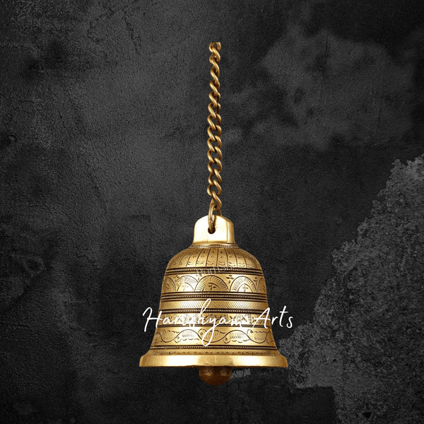 Handcrafted Brass Bell with Detailed Temple Engravings