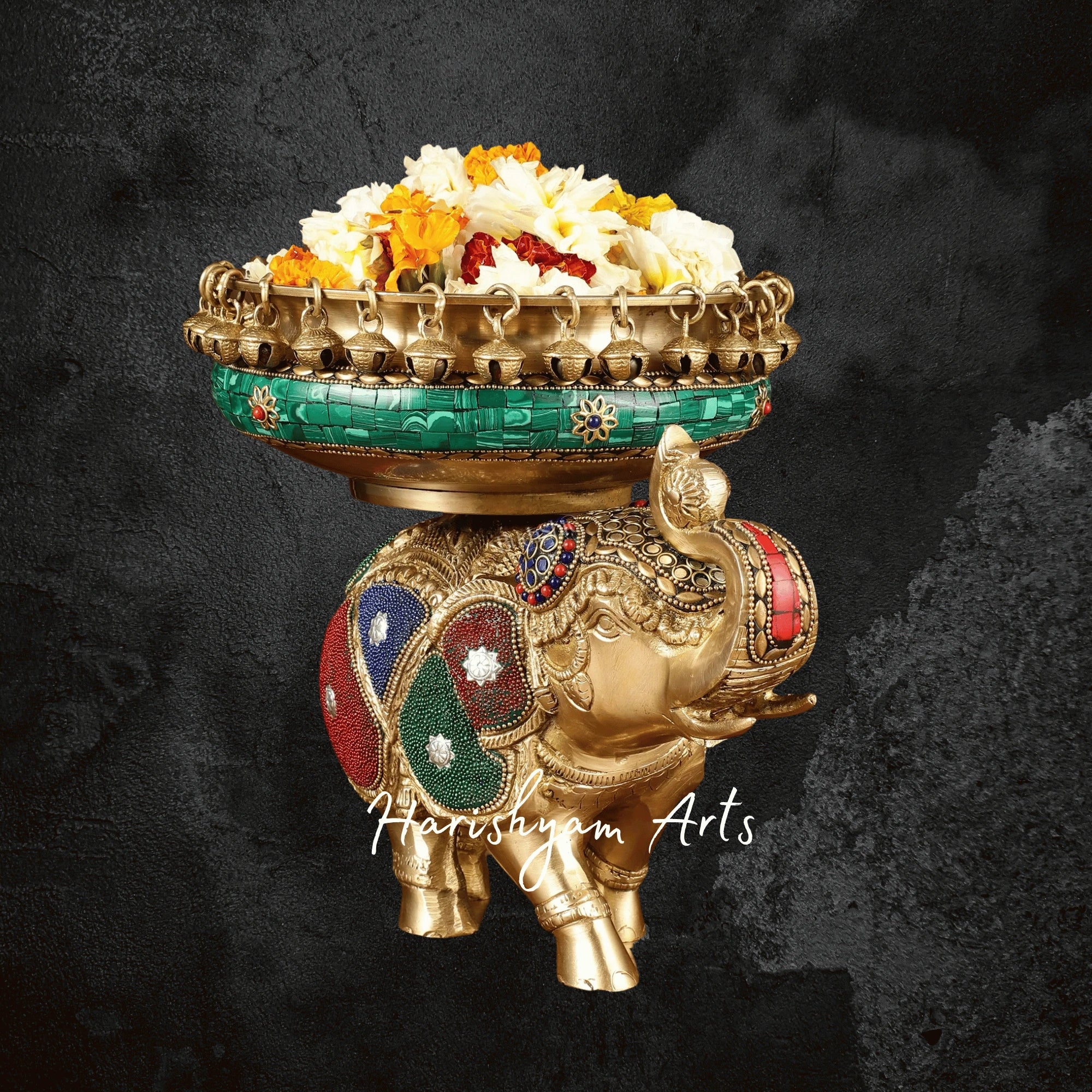 Handcrafted Brass Elephant Urli with Meenakari Artwork for Royal Decor3