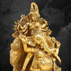Brass Ganesha Idol Resting on Singhasan Throne 16"