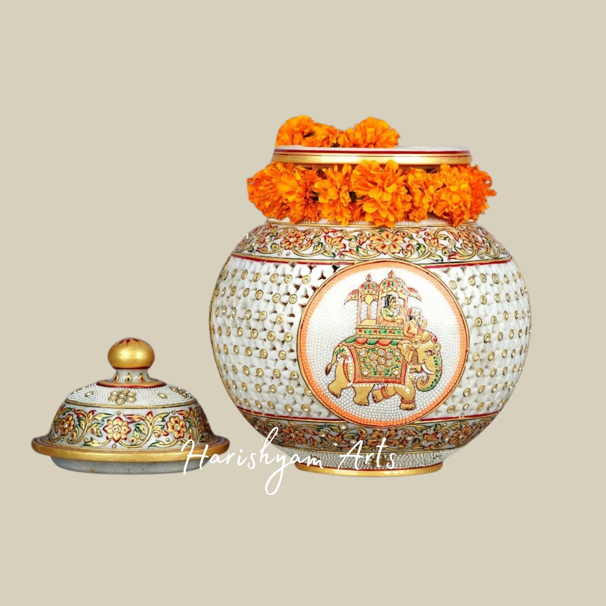 Handcrafted Fine Work Marble Pot Beautiful Home Décor