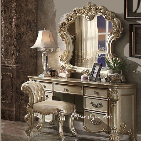 Handcrafted Grand Wooden Vanity Dressing Table