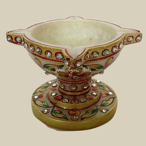 Handcrafted Meenakari Marble Chaumukha Diya