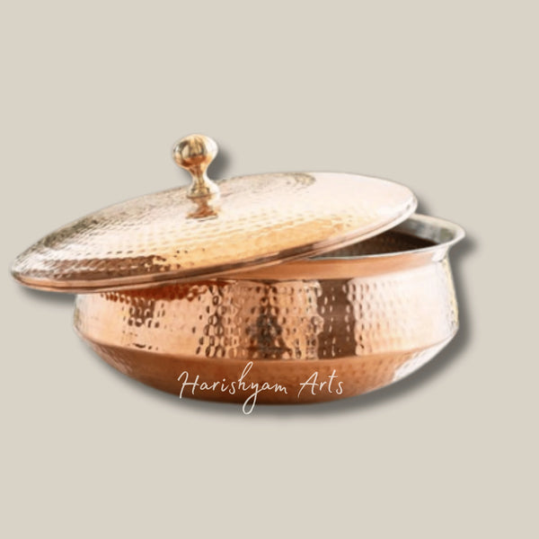 Handcrafted Pure Copper Lagan Handi with Lid and Tin Lined Interior for Cooking and Serving