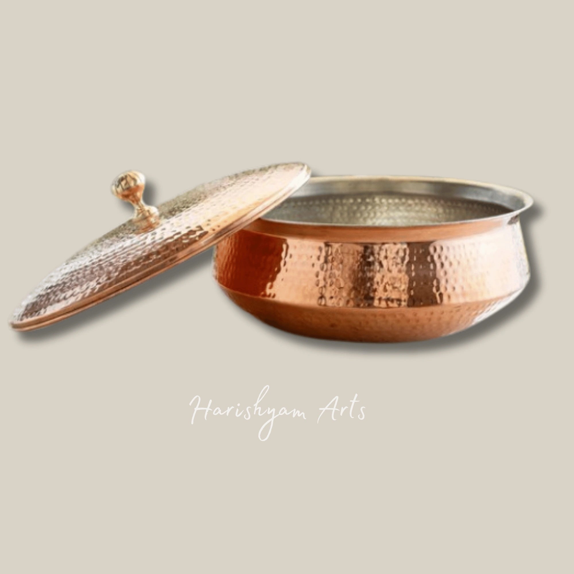 Handcrafted Pure Copper Lagan Handi with Lid and Tin Lined Interior for Cooking and Serving