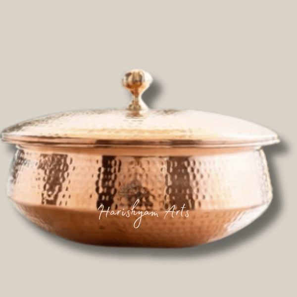 Handcrafted Pure Copper Lagan Handi with Lid and Tin Lined Interior for Cooking and Serving