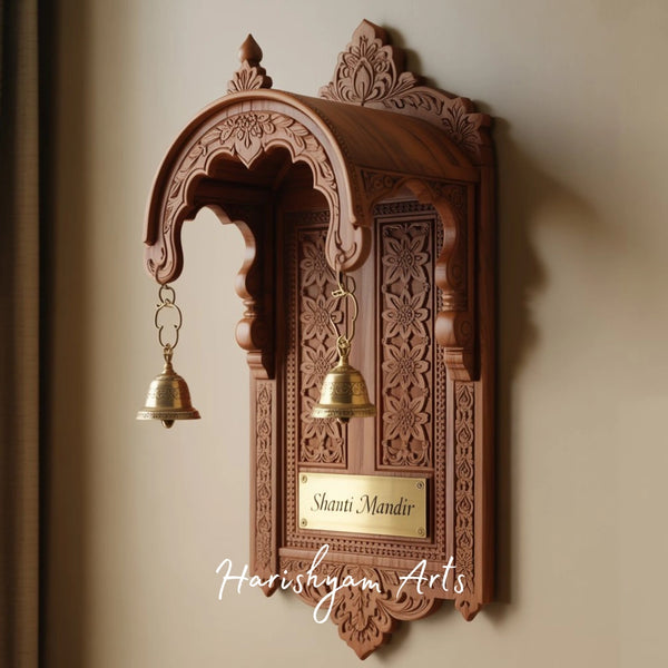Handcrafted Teak Wood Wall Pooja Mandir – Floral Design