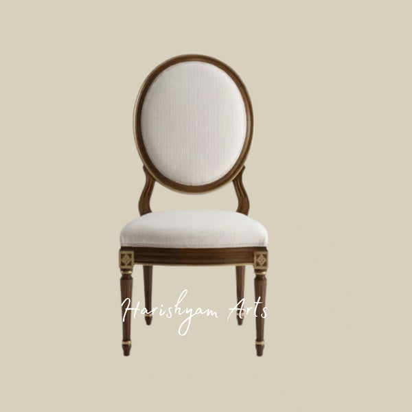 Handcrafted Traditional Dining Chair with Upholstered Oval Design and Ornate Details
