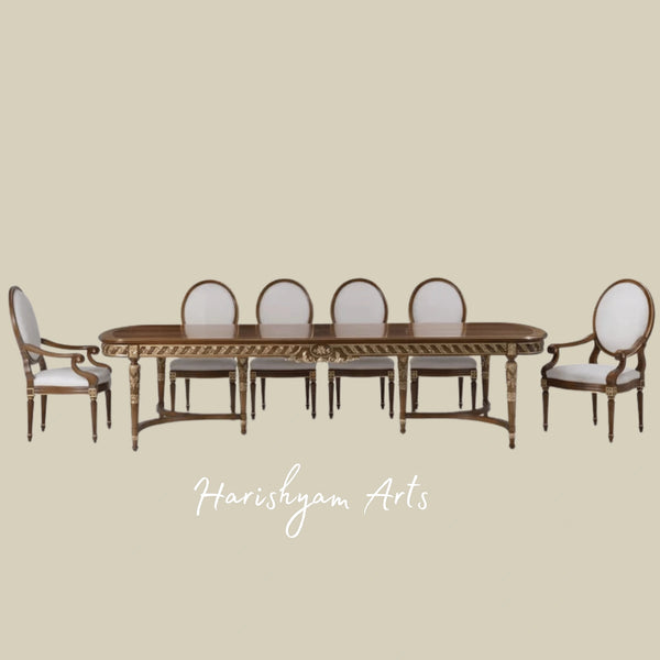 Handcrafted Traditional Dining Chair with Upholstered Oval Design and Ornate Details