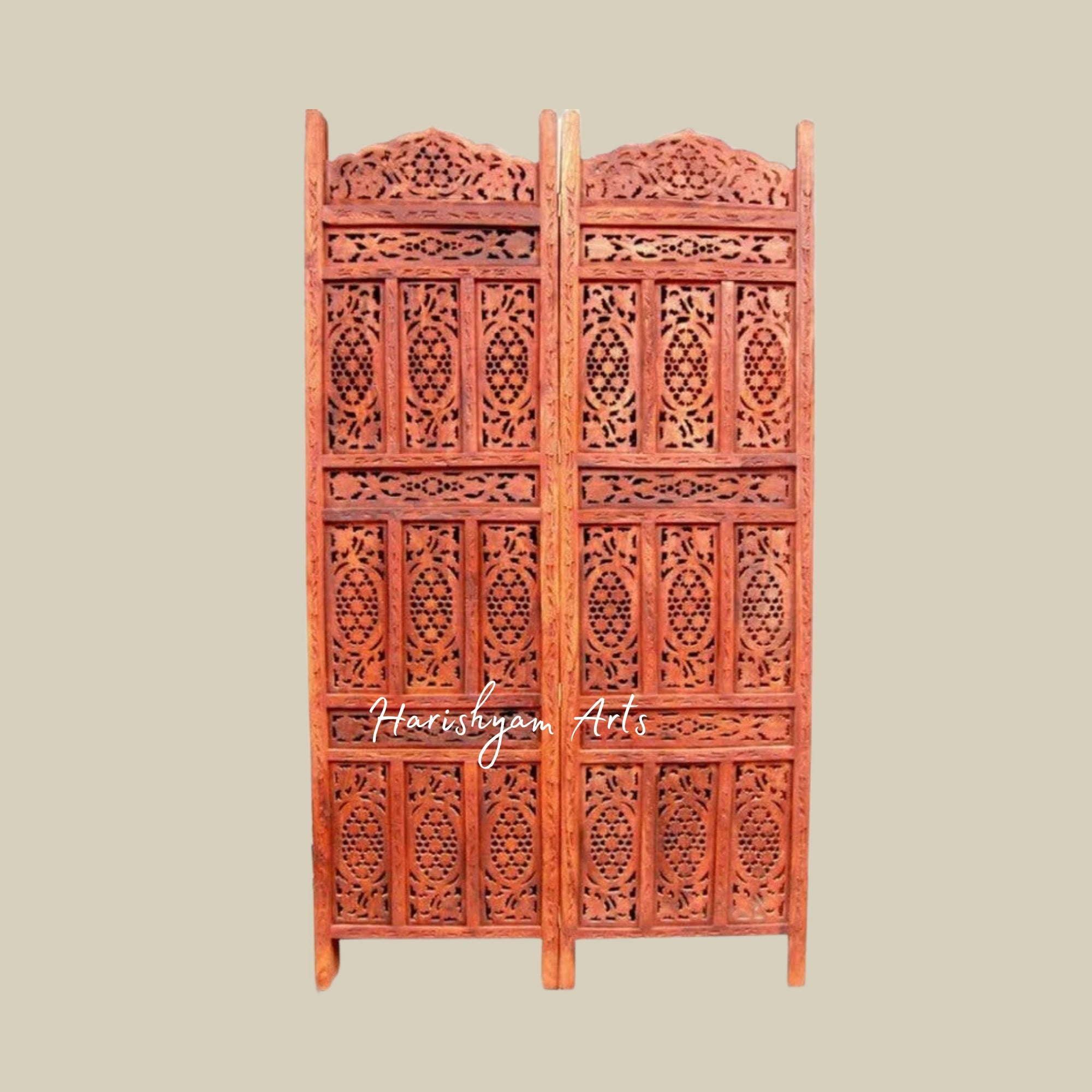 Handcrafted Traditional Wooden Partition with Carved Motifs