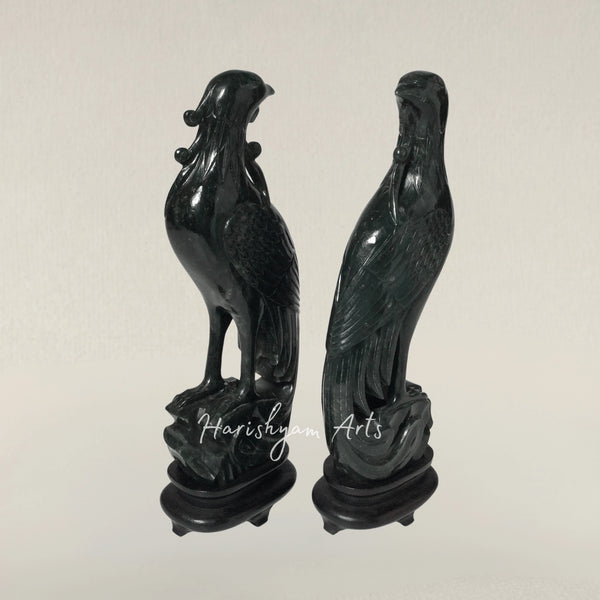 Handcrafted Wooden Phoenix Bird Sculpture with a Display Stand