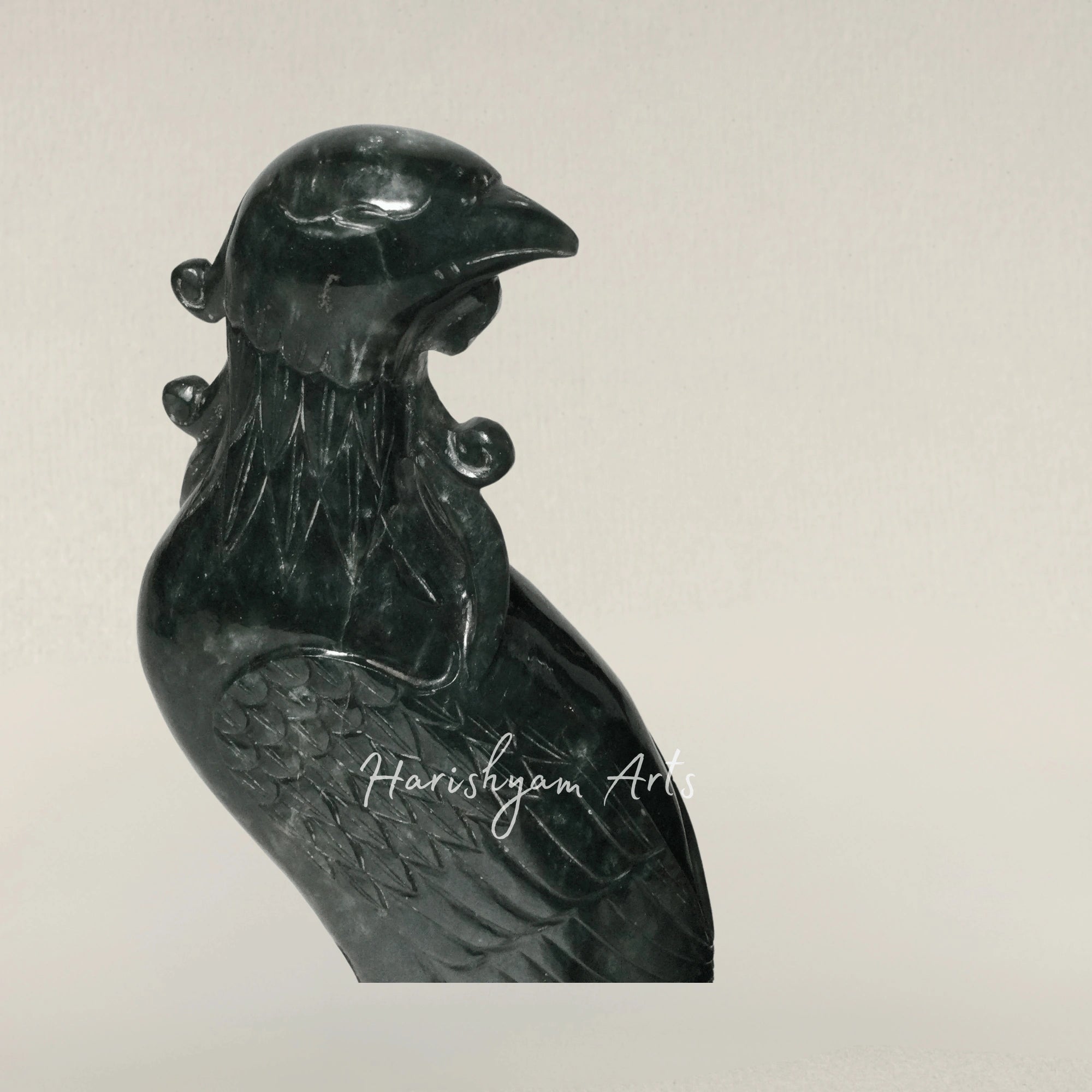 Handcrafted Wooden Phoenix Bird Sculpture with a Display Stand