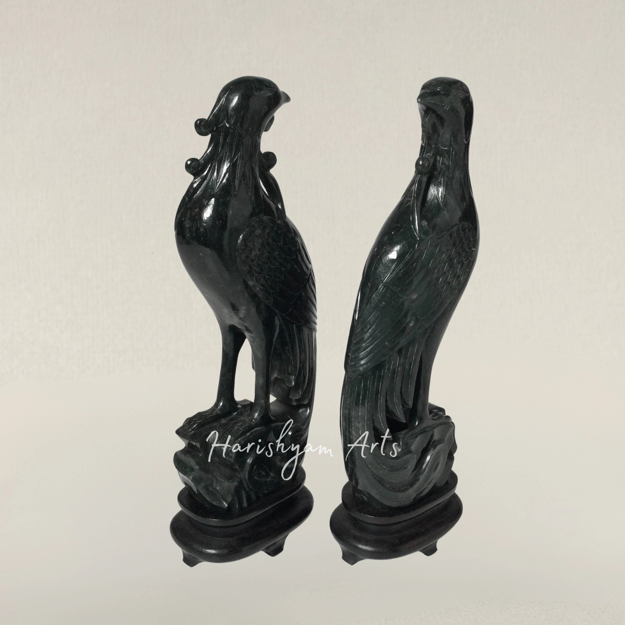 Handcrafted Wooden Phoenix Bird Sculpture with a Display Stand