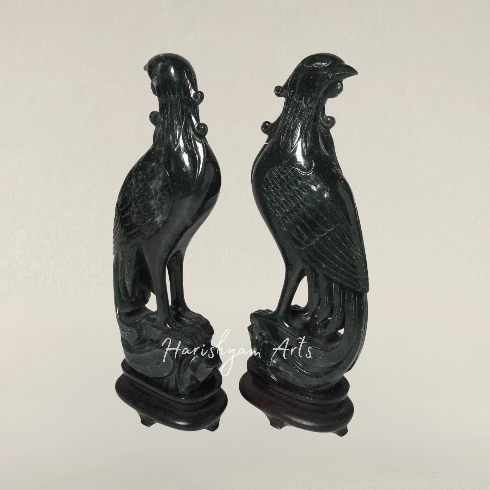 Handcrafted Wooden Phoenix Bird Sculpture with a Display Stand