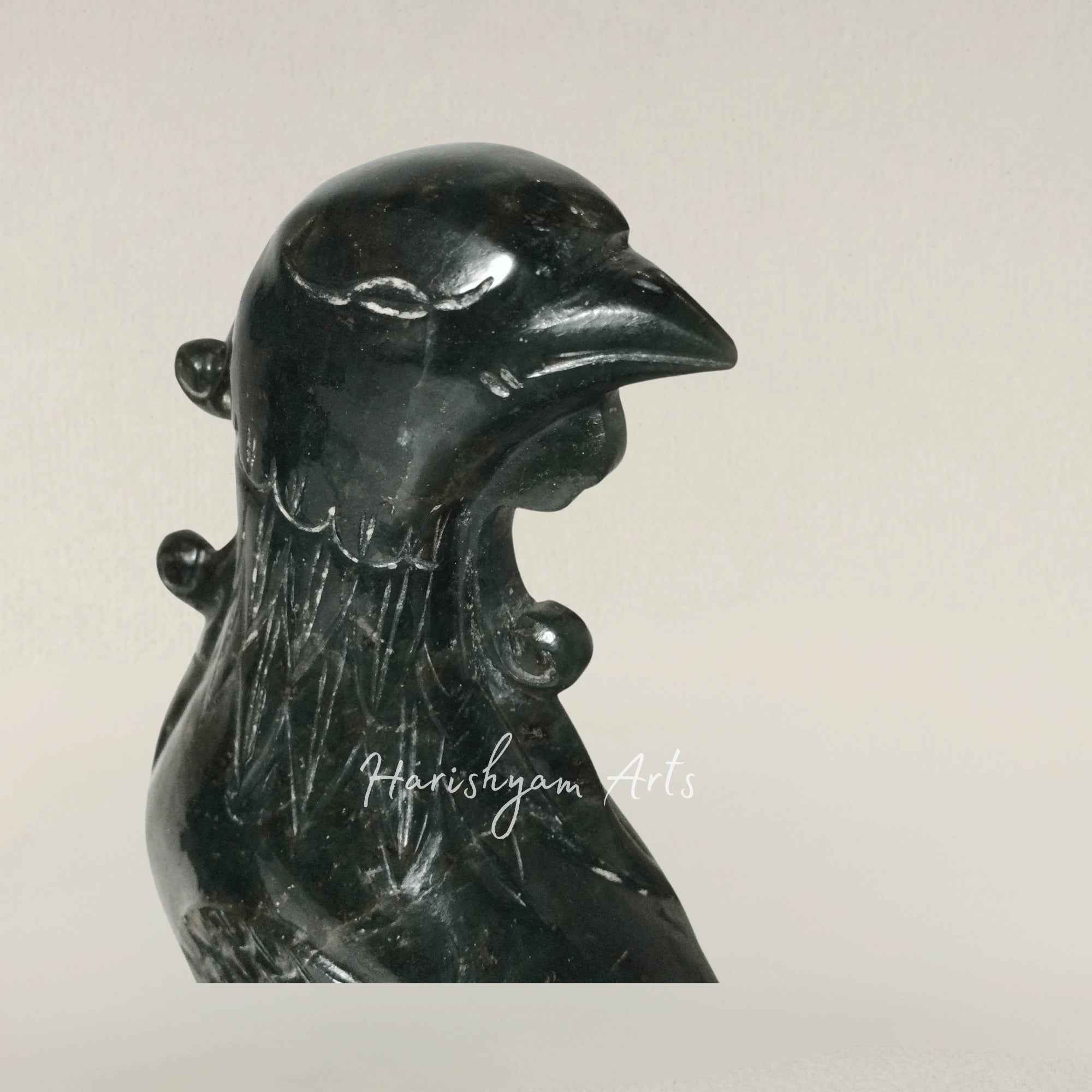 Handcrafted Wooden Phoenix Bird Sculpture with a Display Stand