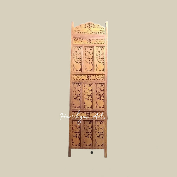 Handcrafted Wooden Room Partition Screen with 4 Panels for Living Spaces
