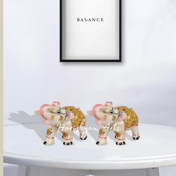 Handmade Marble Elephant Decorative Marble Art Piece