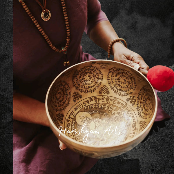 Healing Sound Bowl with Medicine Buddha Motif for Energy Balance