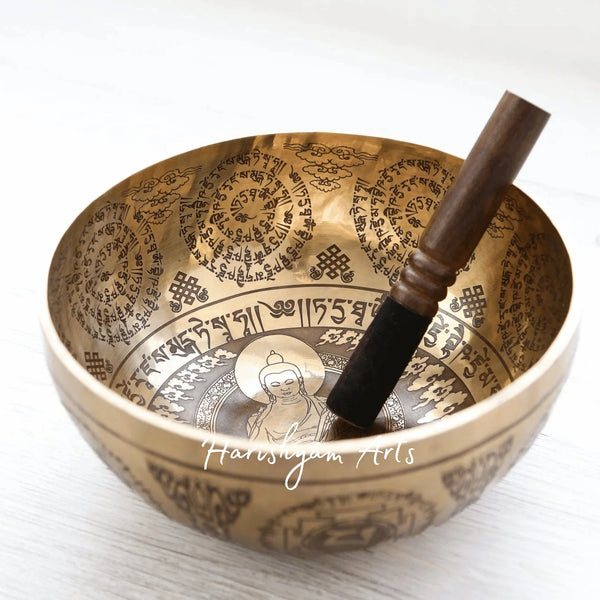 Healing Sound Bowl with Medicine Buddha Motif for Energy Balance