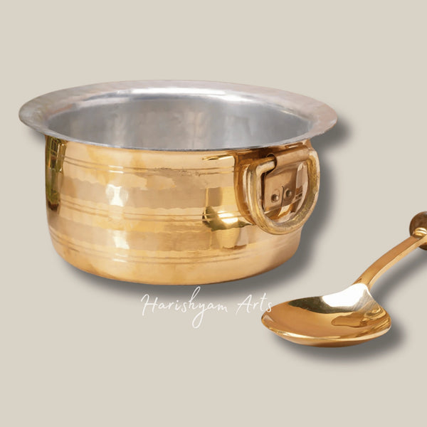Heavy Brass Patila with Lid for Milk Boiling and Daily Use