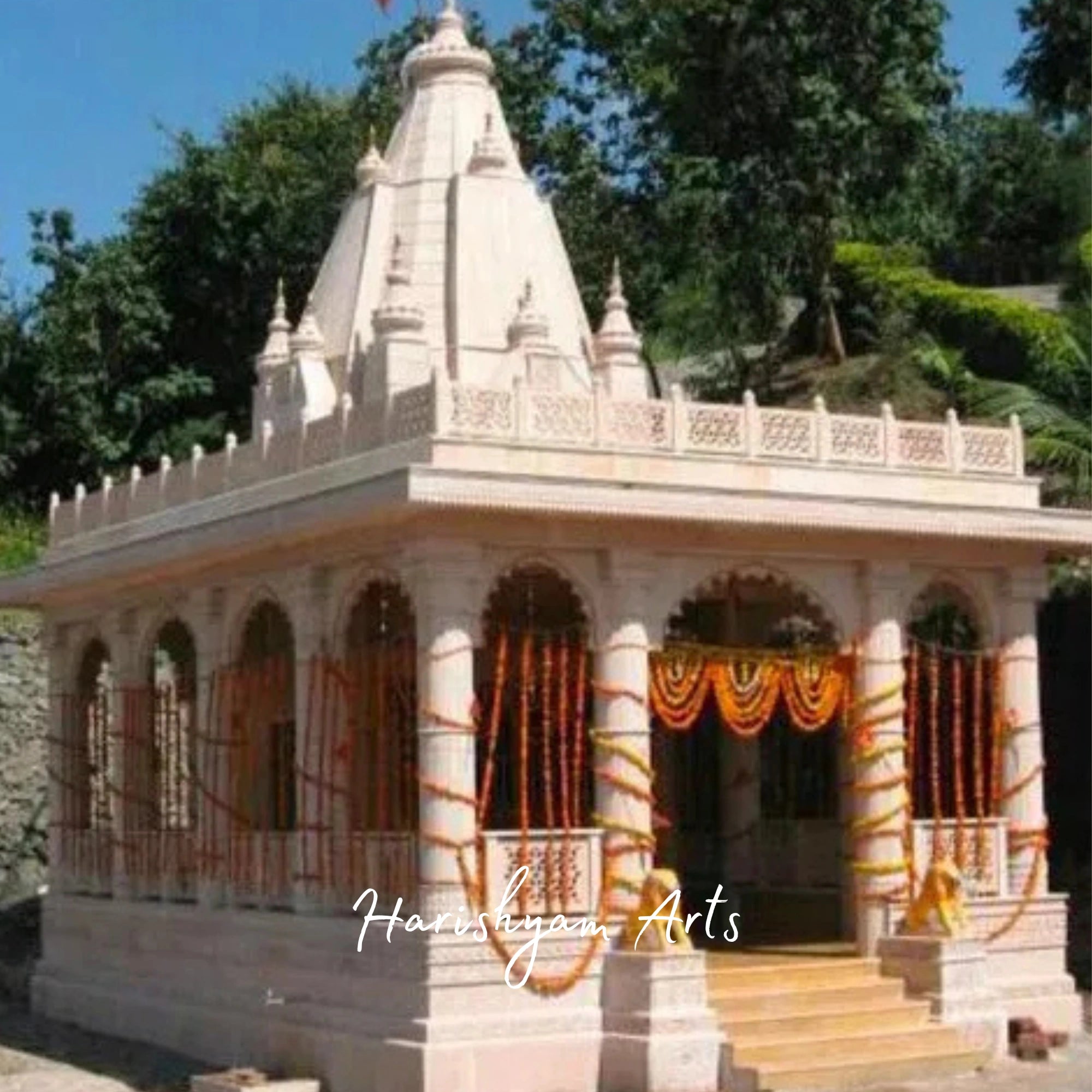 Heritage Sandstone Temple Pavilion | Grand Pillared Mandir with Shikhara Spires, Ornate Arches & Traditional Stone Architecture