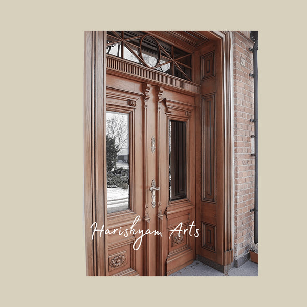 Heritage Victorian Double Door – Solid Teak Entrance with Glass Panels, Classic Colonial Mansion Main Door, Ornate Wooden Front Entry
