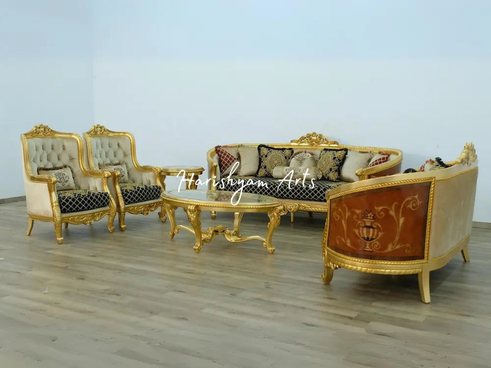 Imperial European Style Black and Gold Luxury Sofa Set