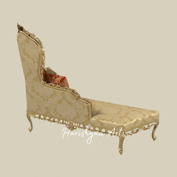 Imperial Gold Leaf Designer Diwan Sofa with Elegant Brocade Fabric and Aristocratic Craftsmanship