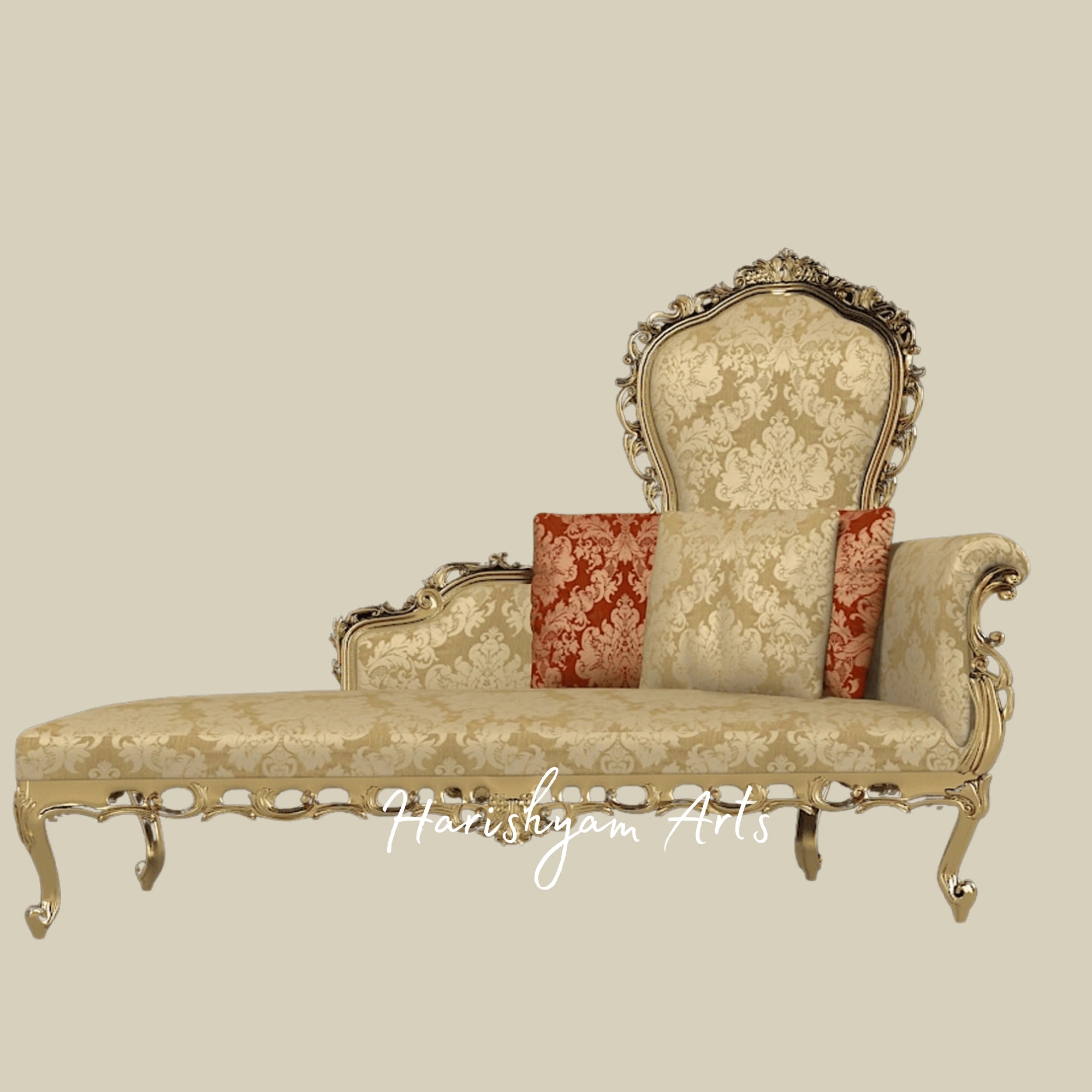 Imperial Gold Leaf Designer Diwan Sofa with Elegant Brocade Fabric and Aristocratic Craftsmanship2