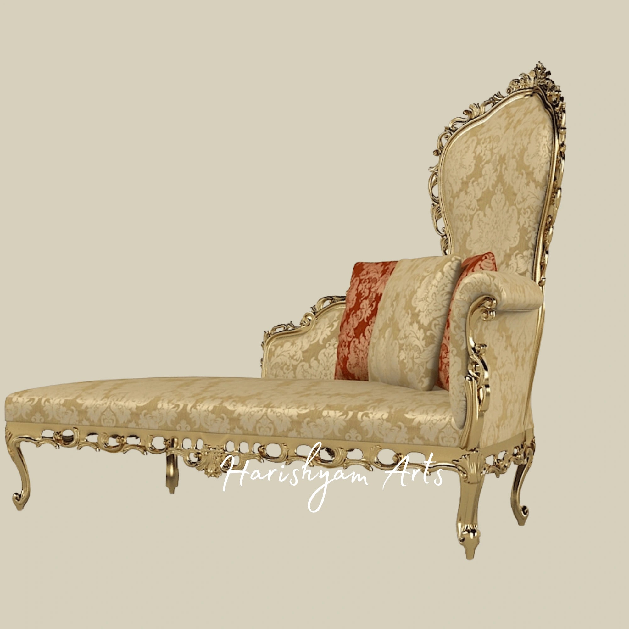 Imperial Gold Leaf Designer Diwan Sofa with Elegant Brocade Fabric and Aristocratic Craftsmanship3