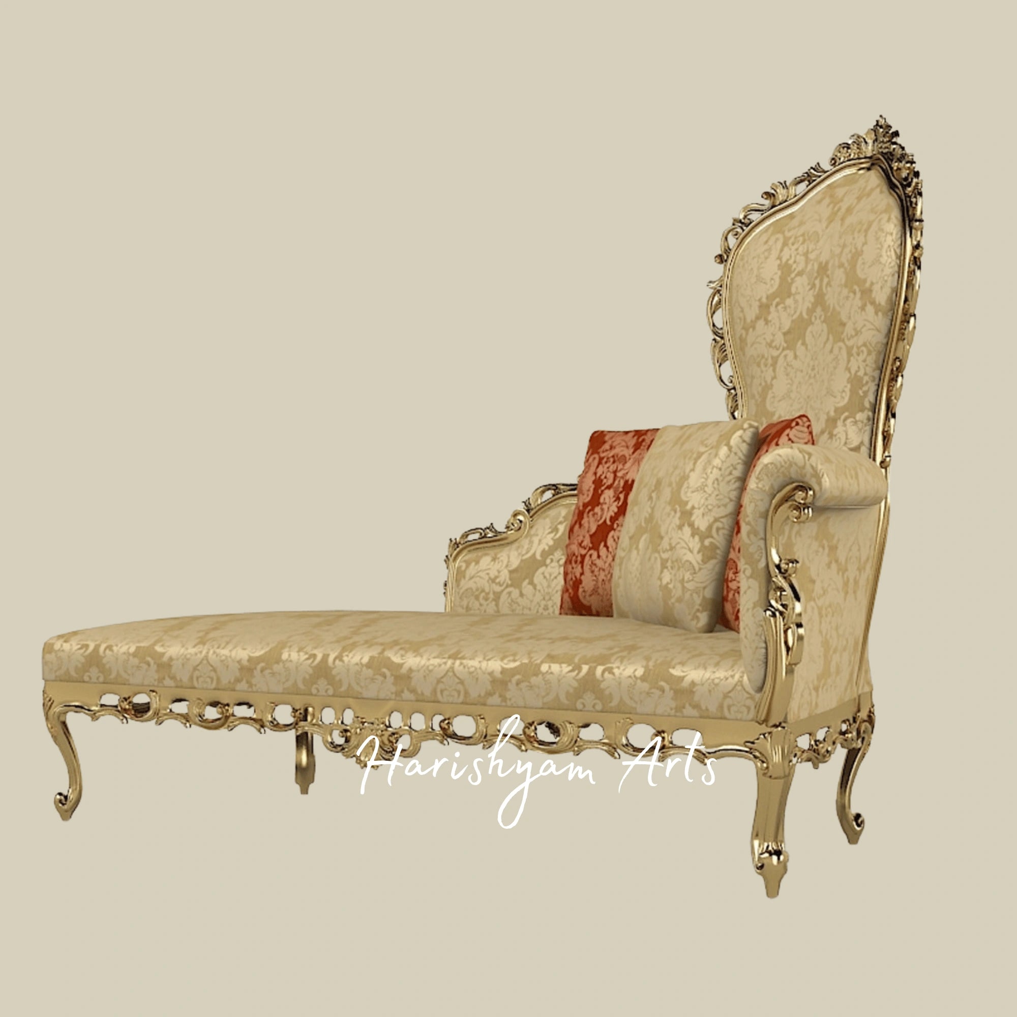 Imperial Gold Leaf Designer Diwan Sofa with Elegant Brocade Fabric and Aristocratic Craftsmanship4