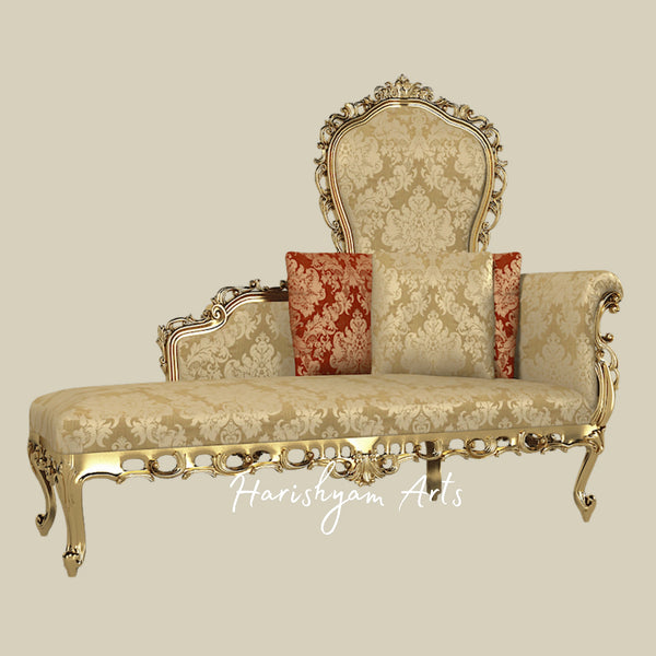 Imperial Gold Leaf Designer Diwan Sofa with Elegant Brocade Fabric and Aristocratic Craftsmanship