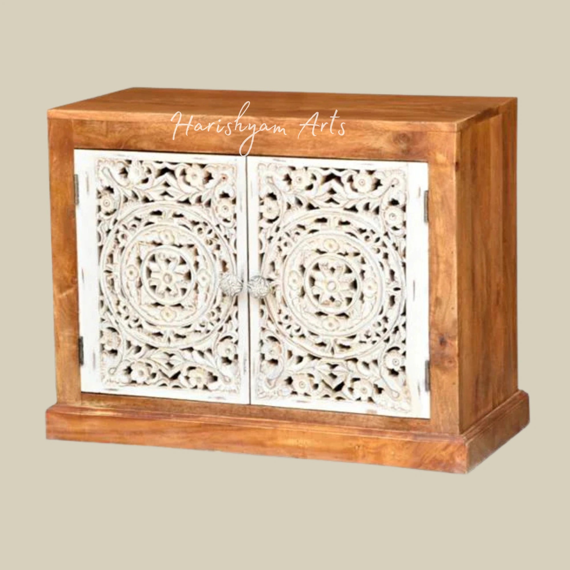 Indian Hand-Carved Wooden Shoe Cabinet & Rack for Home3