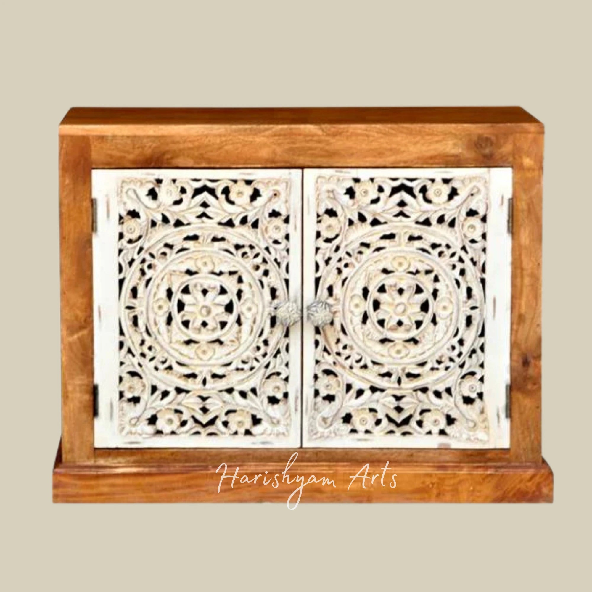 Indian Hand-Carved Wooden Shoe Cabinet & Rack for Home4