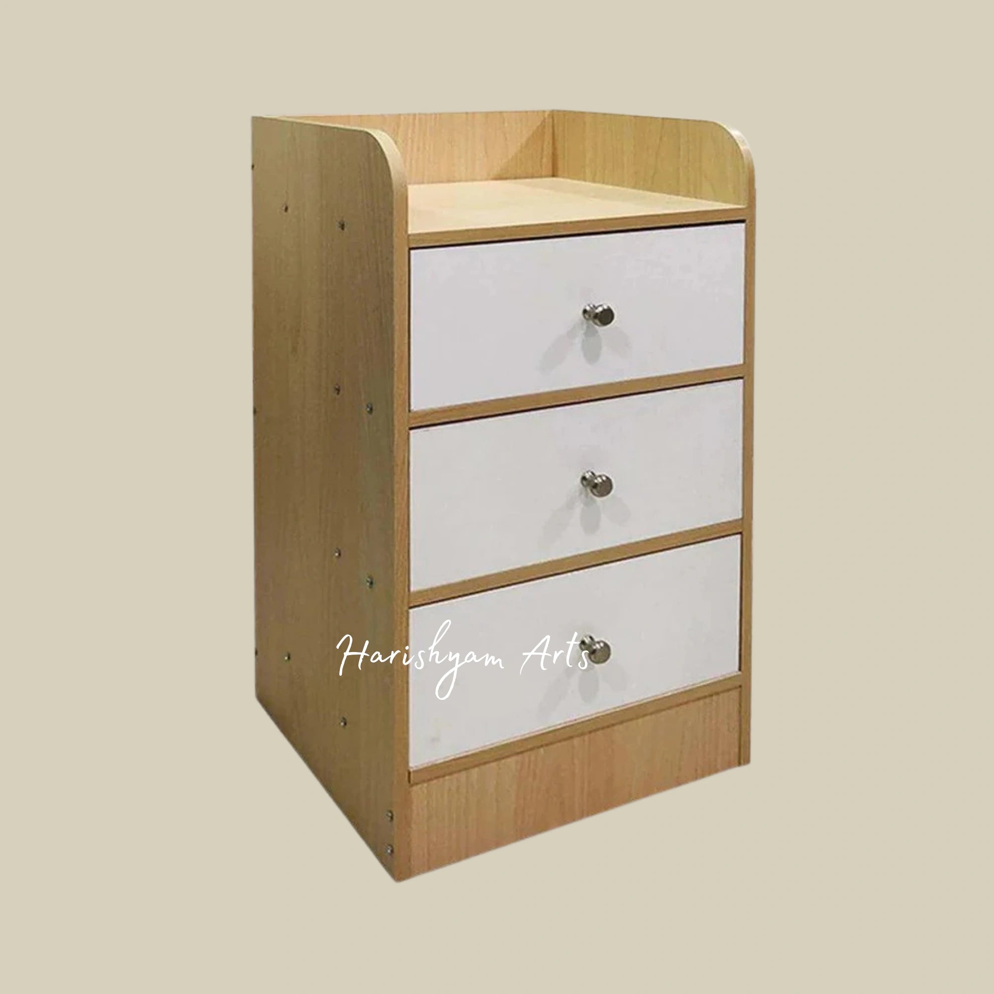 Intel Beige Finish Bedside Table with Drawers